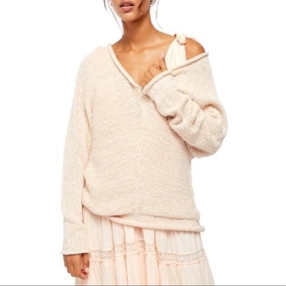 𝅺nwt Free People Small Bright Lights V-Neck Sweater - Picture 1 of 10